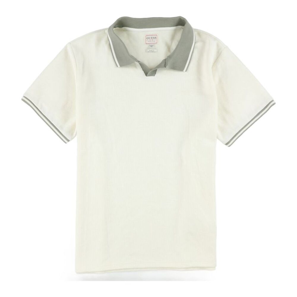 GUESS Mens Weston Knit Polo Shirt, Off-White, 2XL, DM